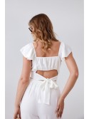 Ekri crop top komplektas su plačiomis kelnėmis 8108 - Internetinė parduotuvė - Boutique